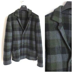 SISLEY MEN'S PLAID WOOL COAT JACKET GRAY/BLACK